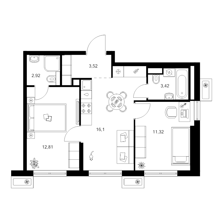 3 ккв (Евро) 50,1 м²