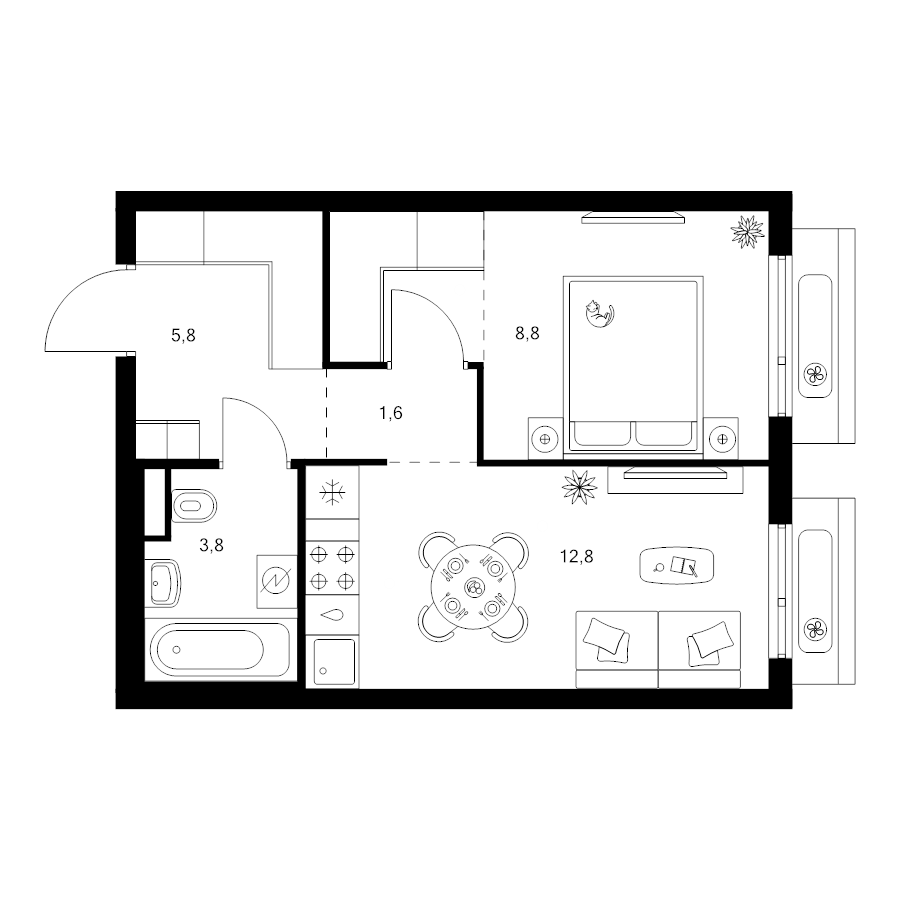 1 ккв 35,7 м²