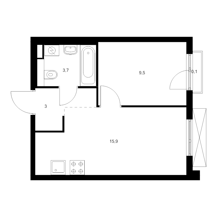 2 ккв (Евро) 32,2 м²