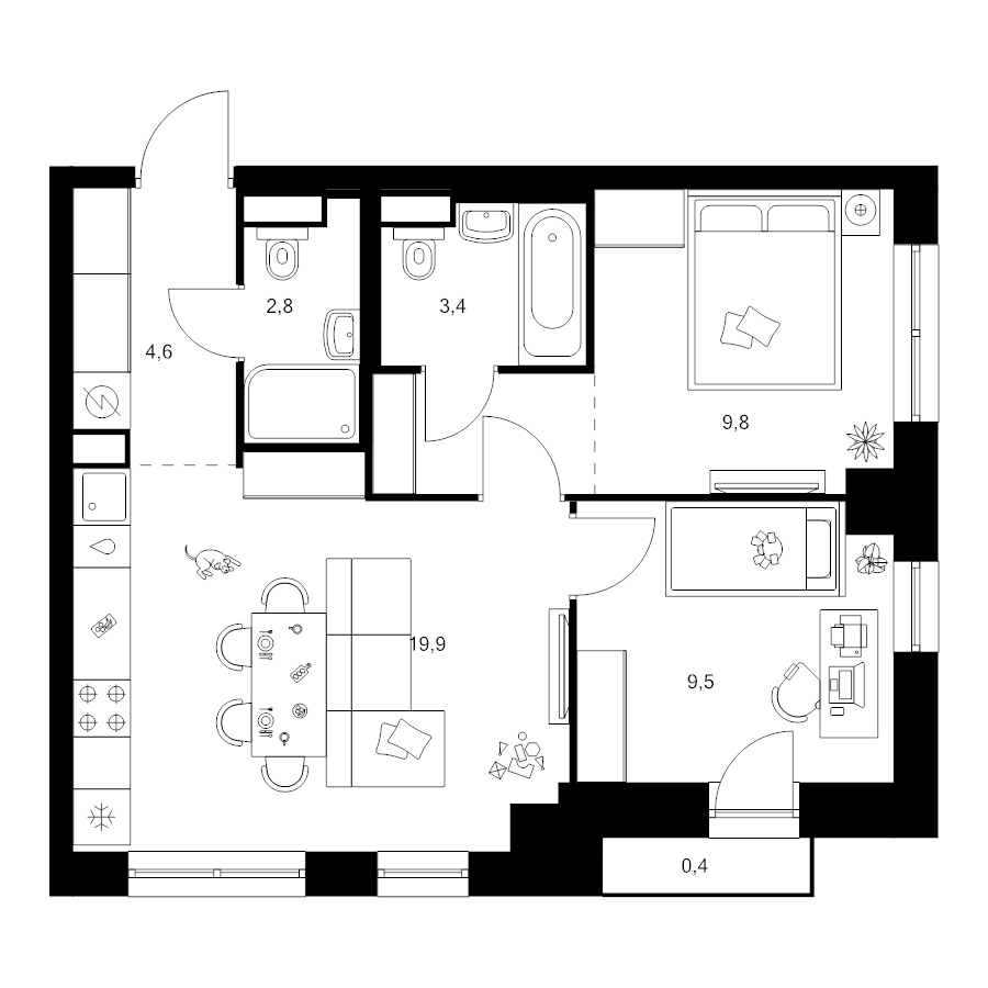 3 ккв (Евро) 53,3 м²