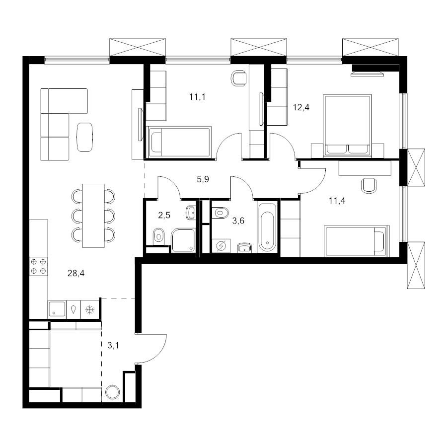4 ккв (Евро) 83,8 м²