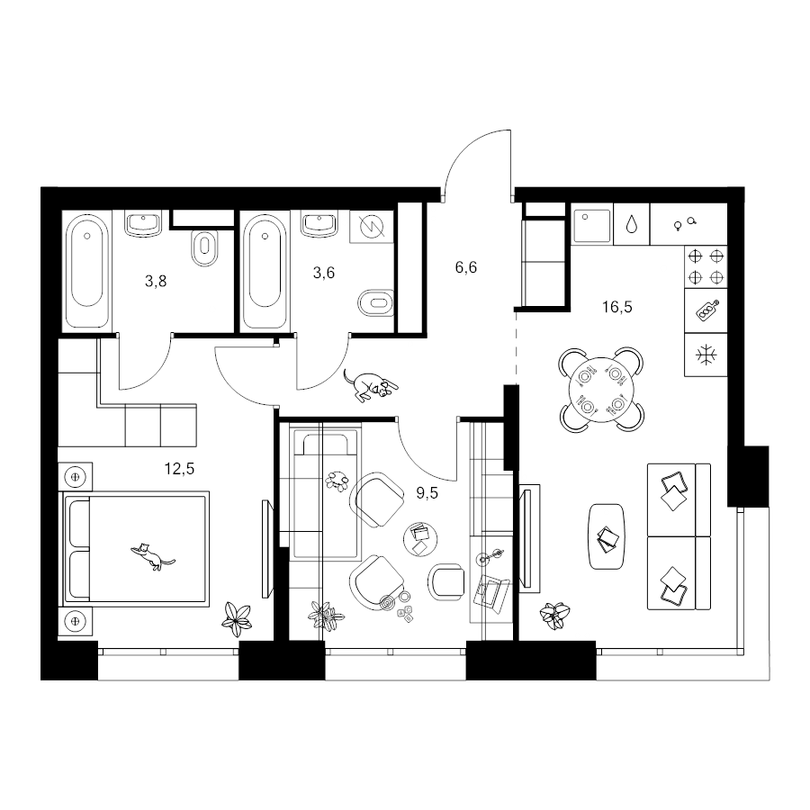 3 ккв (Евро) 53 м²