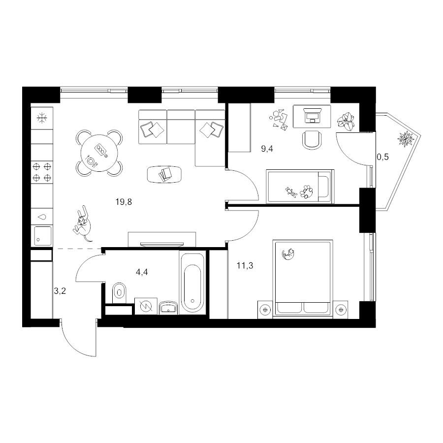 3 ккв (Евро) 48,6 м²