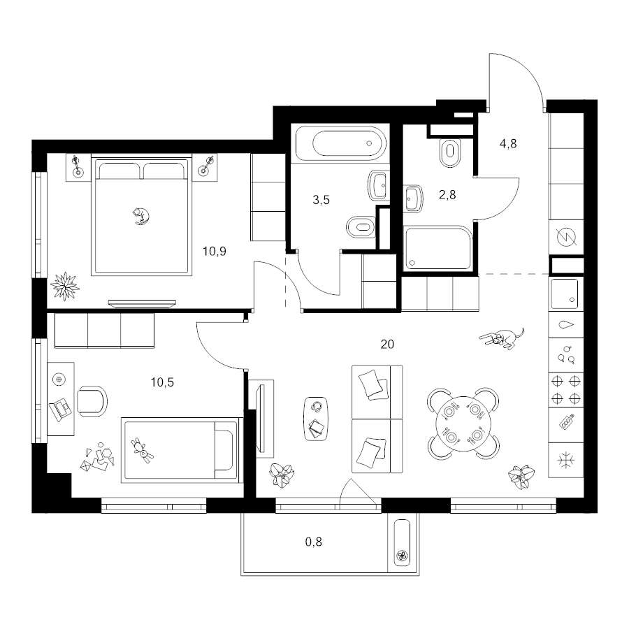 3 ккв (Евро) 55,1 м²