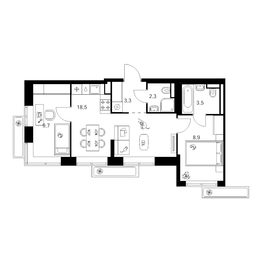 3 ккв (Евро) 46,2 м²
