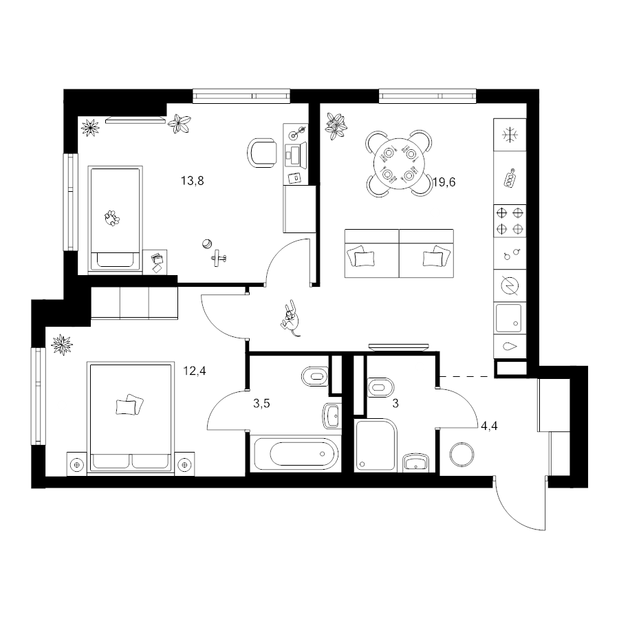 3 ккв (Евро) 56,7 м²
