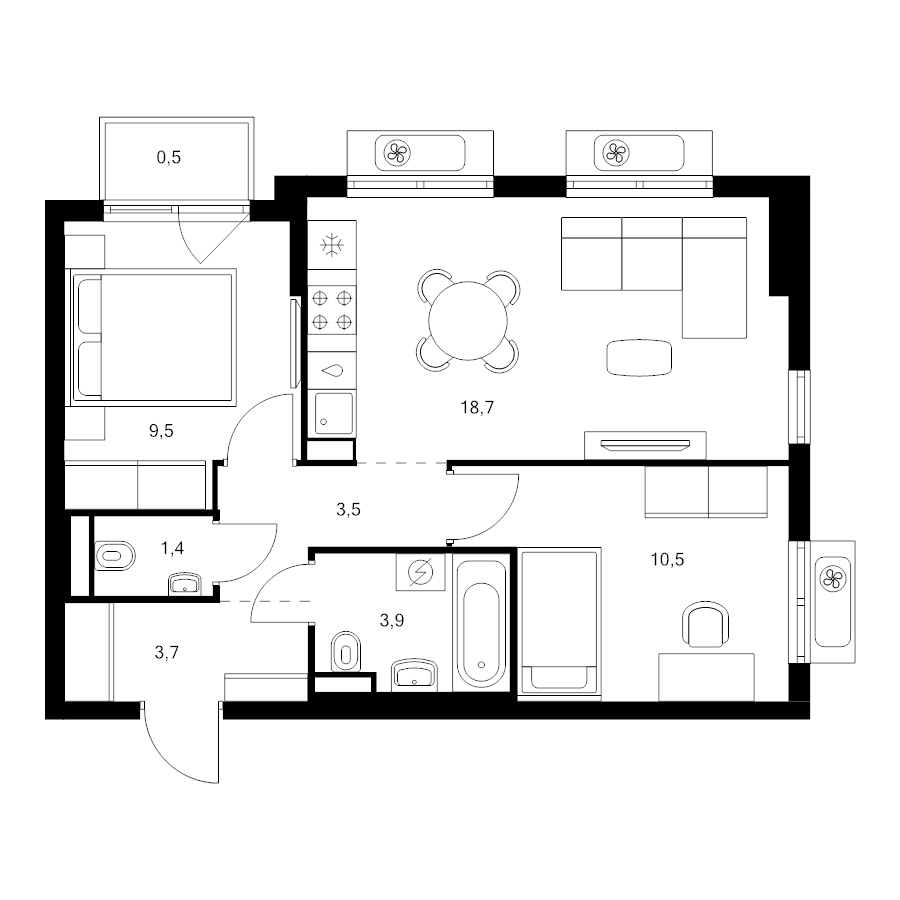 3 ккв (Евро) 51,7 м²