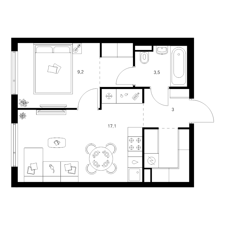2 ккв (Евро) 39,2 м²