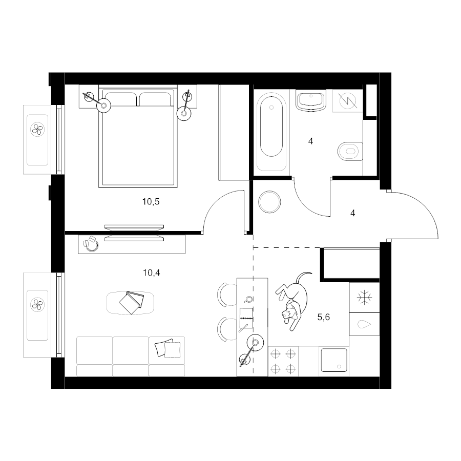 2 ккв (Евро) 34,5 м²
