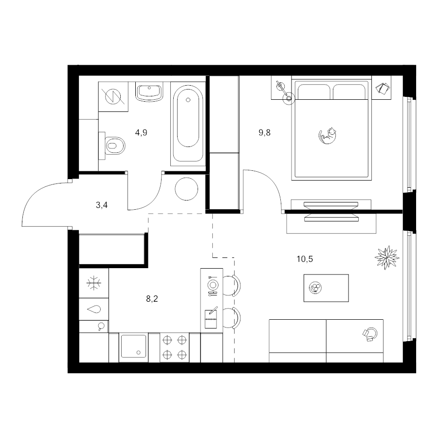 2 ккв (Евро) 36,8 м²