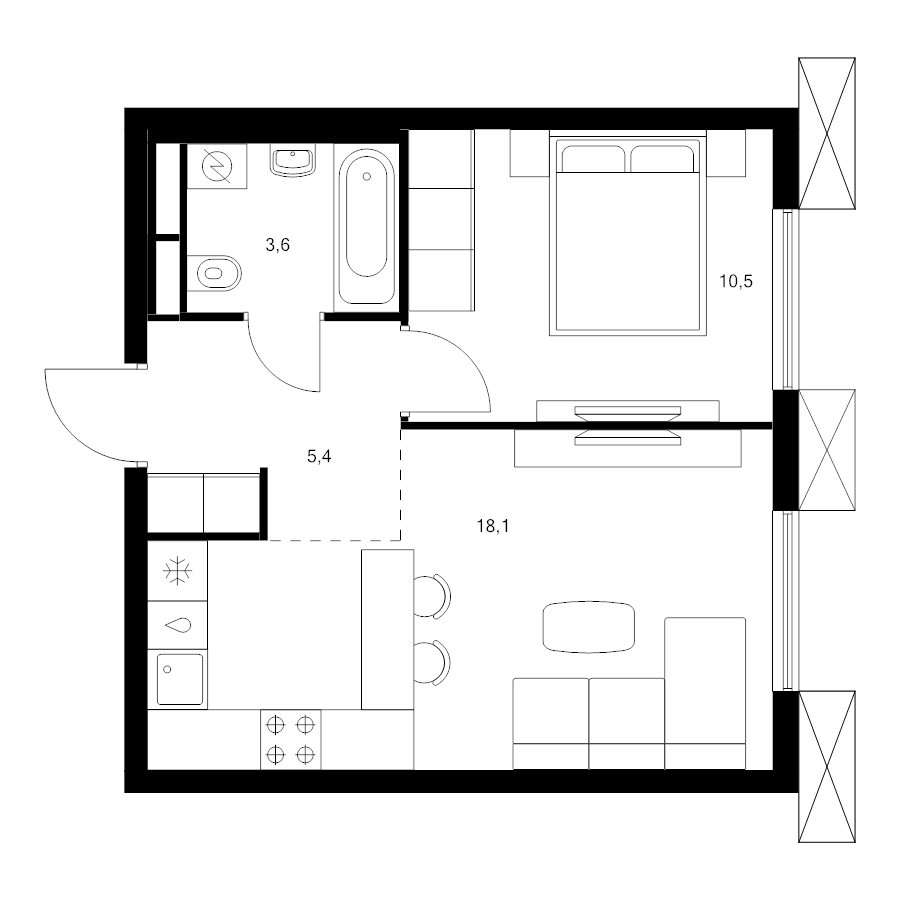 2 ккв (Евро) 37,6 м²