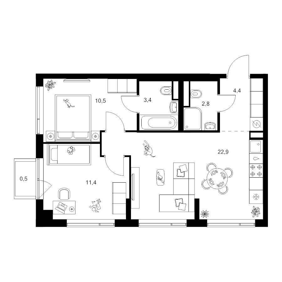 3 ккв (Евро) 55,9 м²
