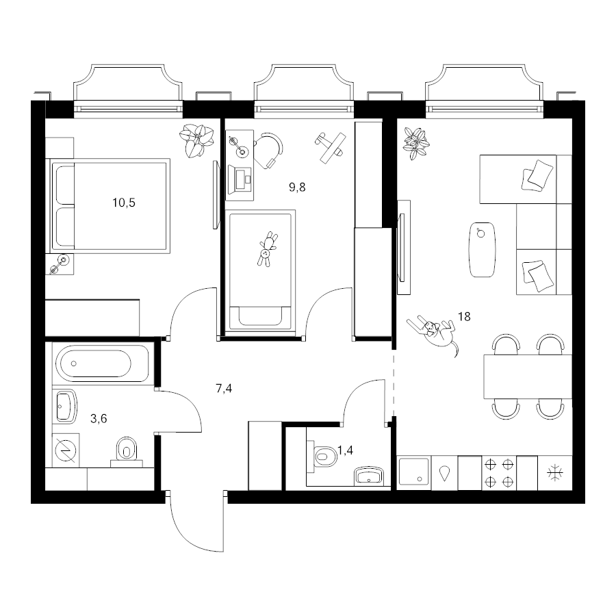 3 ккв (Евро) 50,7 м²