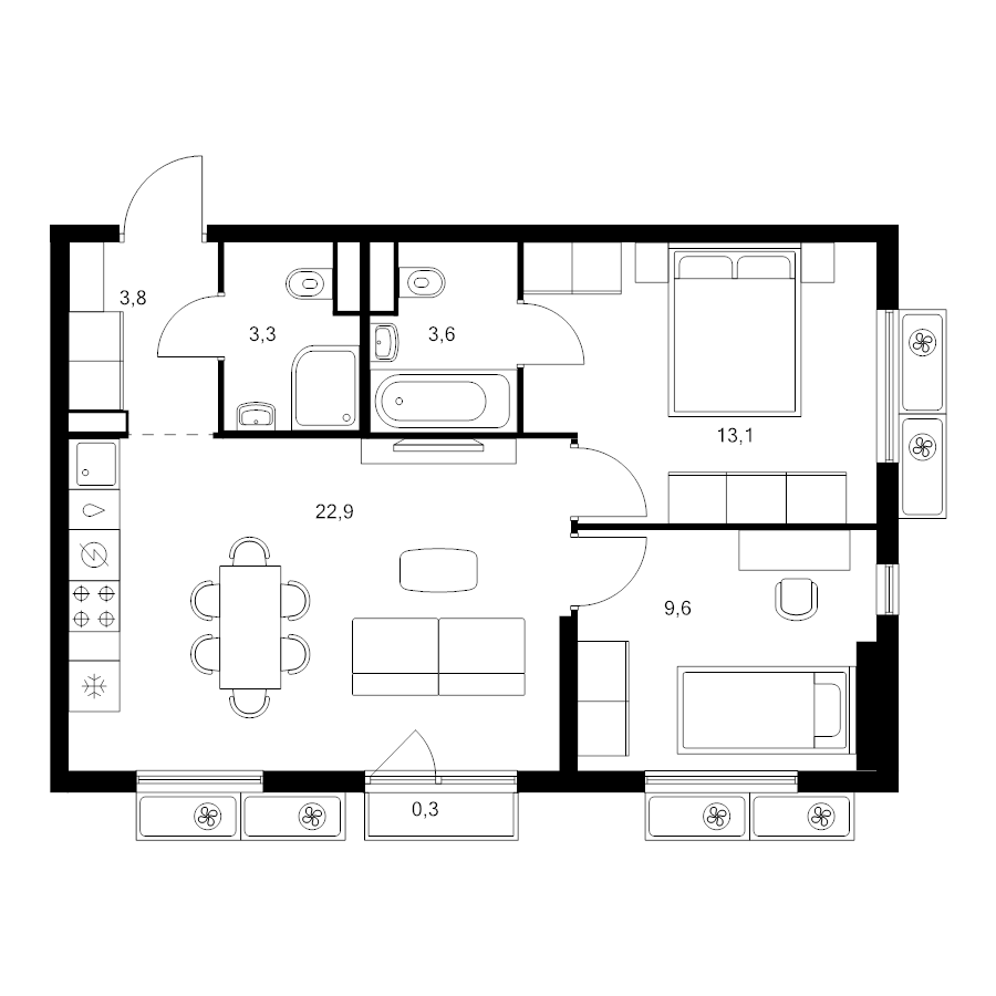 3 ккв (Евро) 56,6 м²