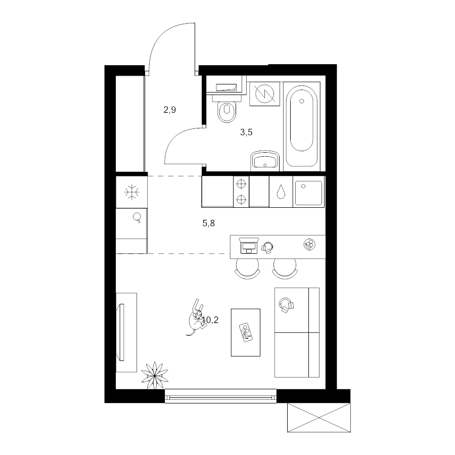 Студия 22,4 м²