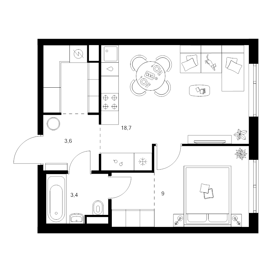 2 ккв (Евро) 41,6 м²