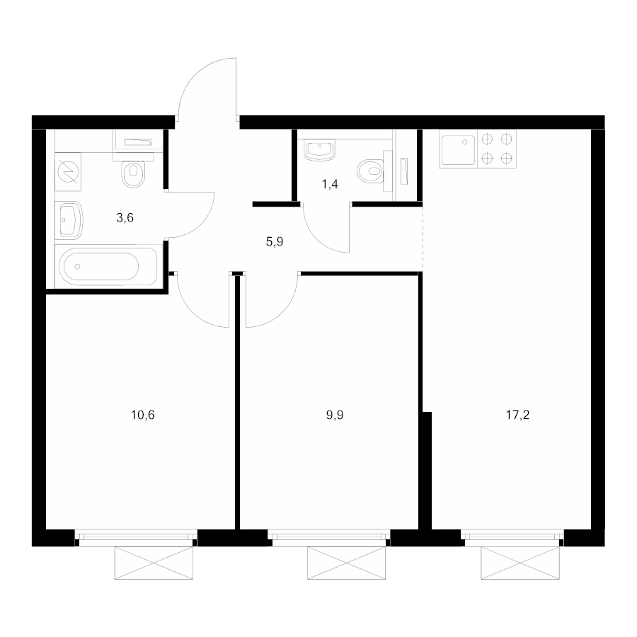 3 ккв (Евро) 48,4 м²