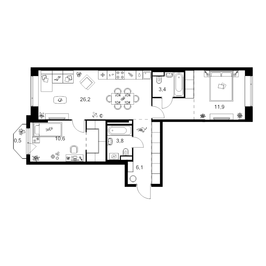 3 ккв (Евро) 74,1 м²