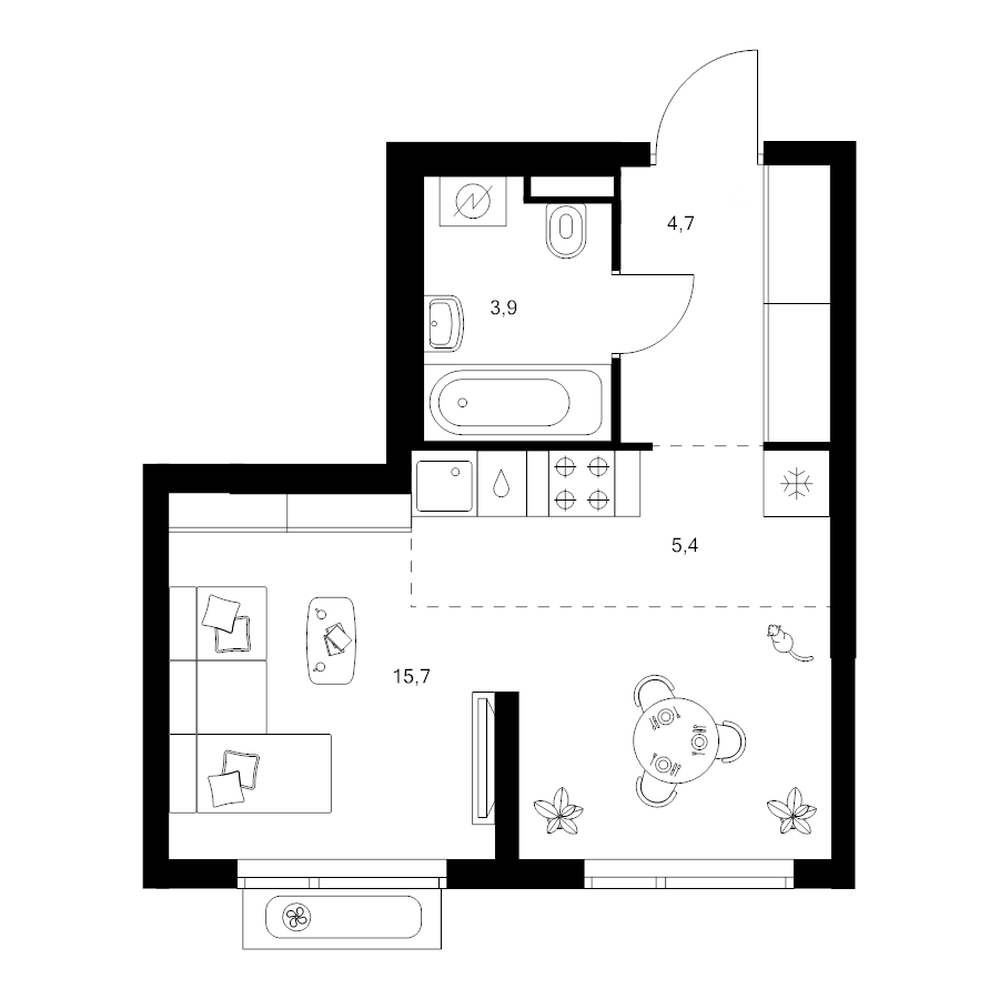 Студия 29,7 м²