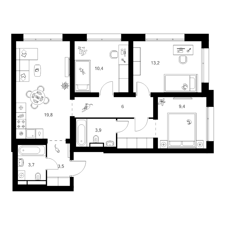 4 ккв (Евро) 73,9 м²