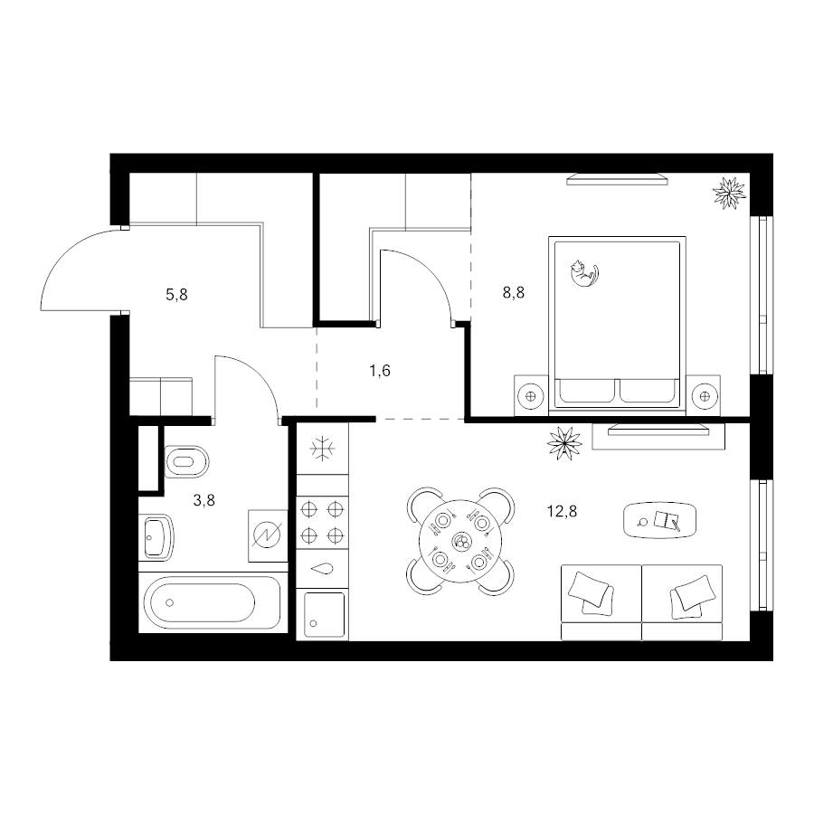 1 ккв 35,7 м²