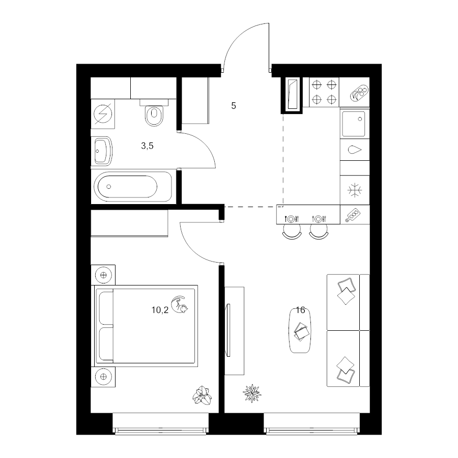 2 ккв (Евро) 34,7 м²