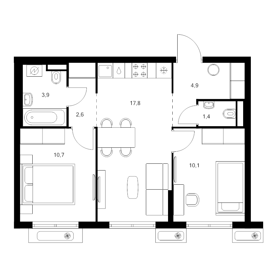 3 ккв (Евро) 51,4 м²