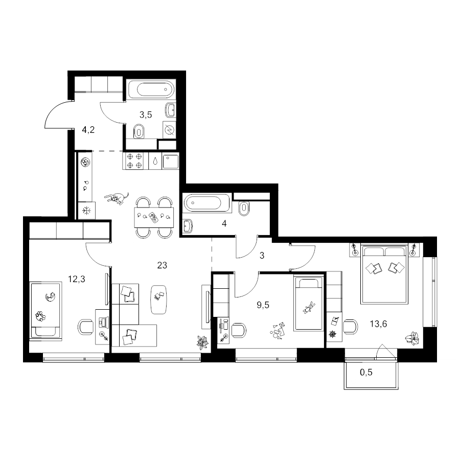 4 ккв (Евро) 73,6 м²