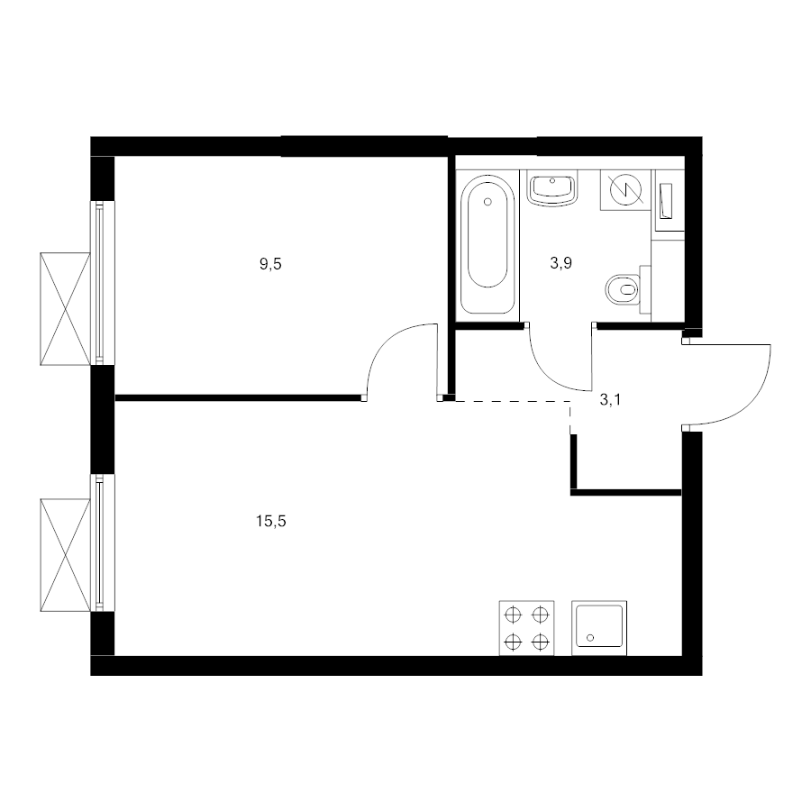 2 ккв (Евро) 31,9 м²