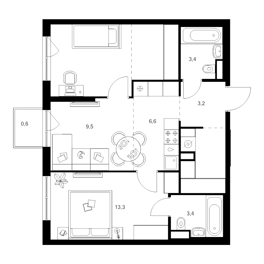3 ккв (Евро) 58,1 м²