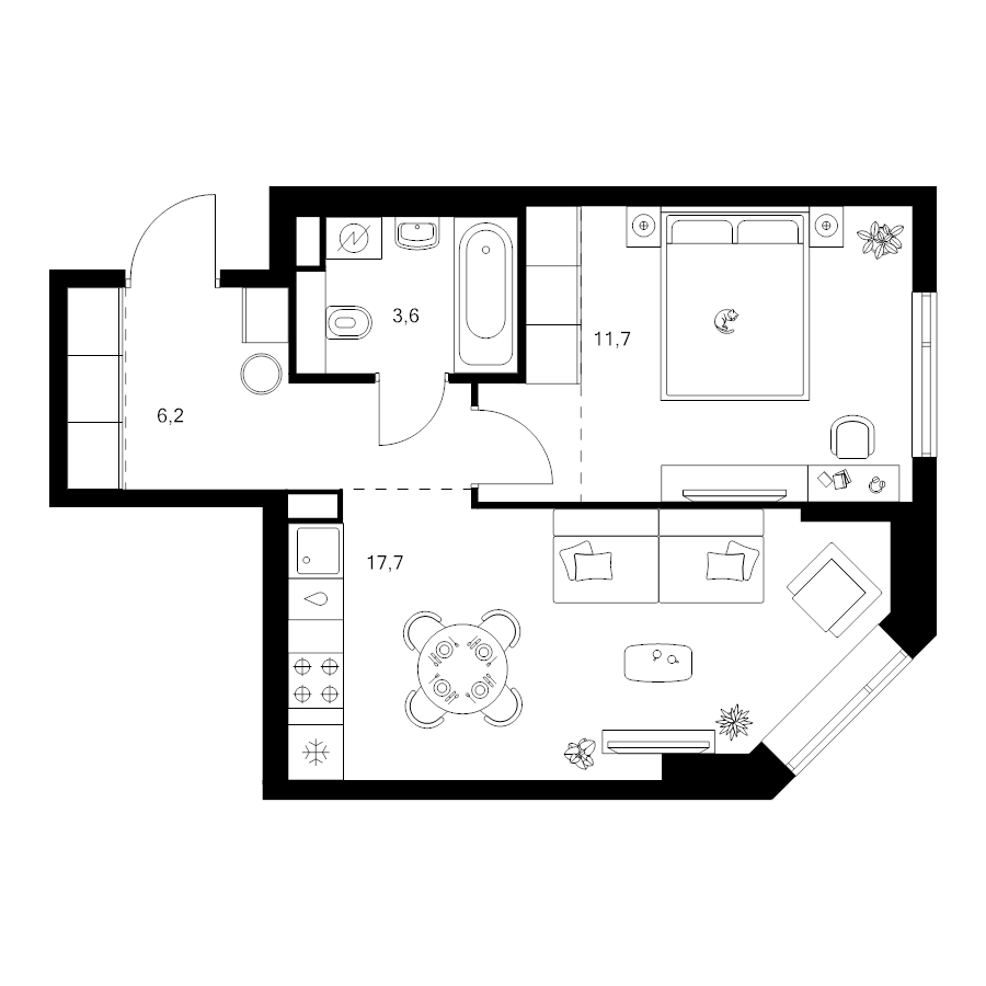 2 ккв (Евро) 43,2 м²