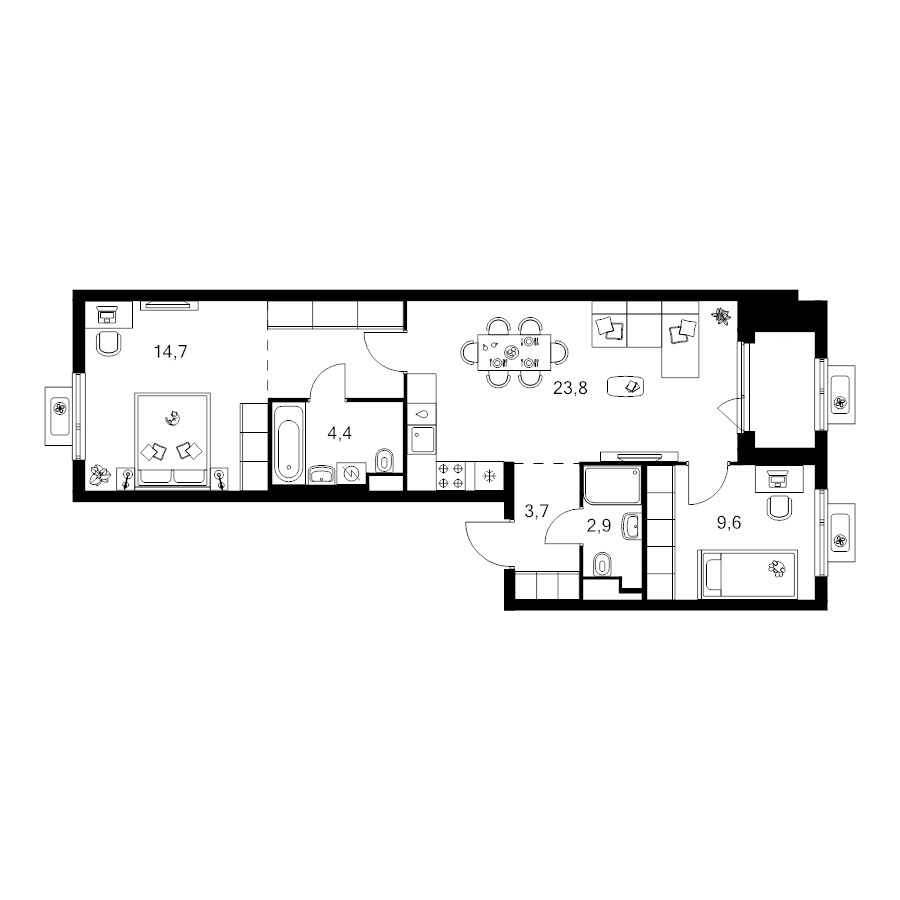 3 ккв (Евро) 66,2 м²