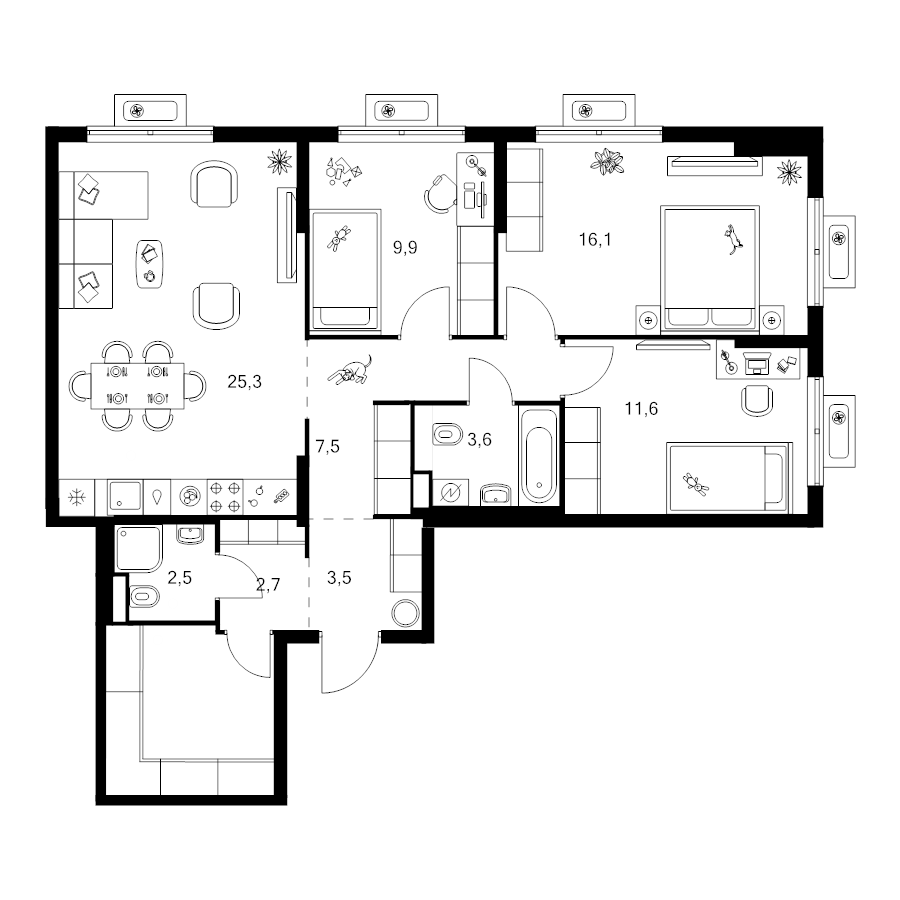 4 ккв (Евро) 90,5 м²