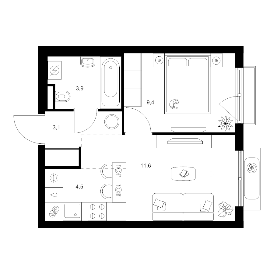 2 ккв (Евро) 32,7 м²