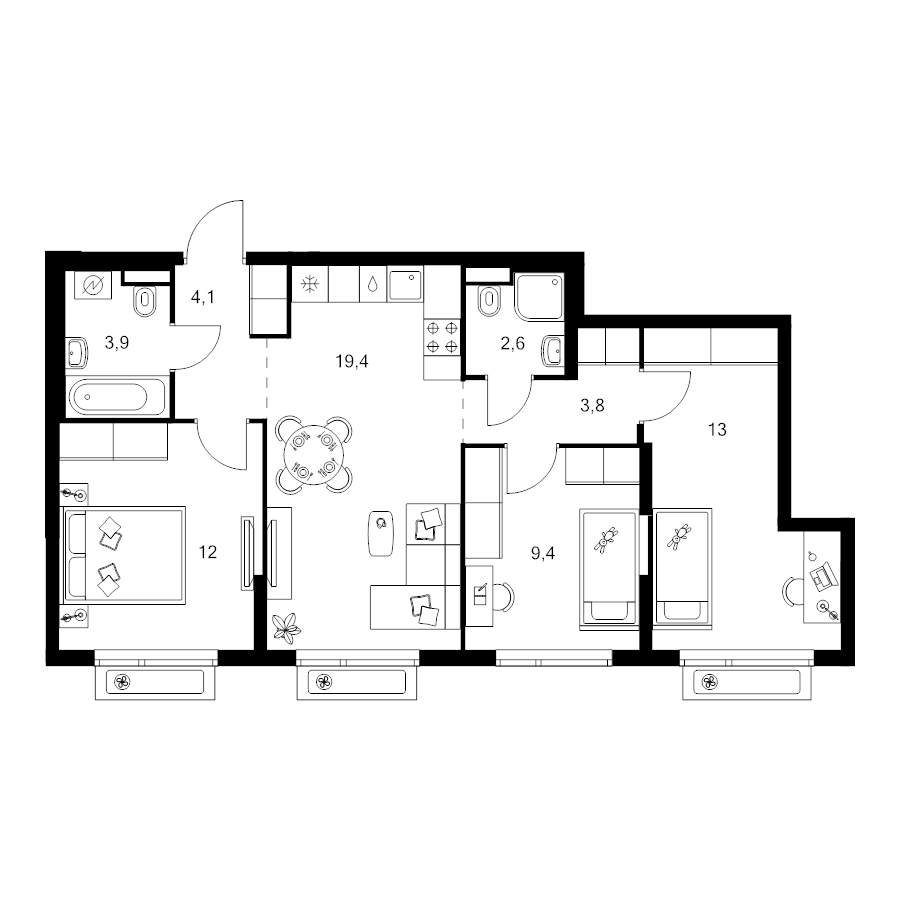 4 ккв (Евро) 68,2 м²