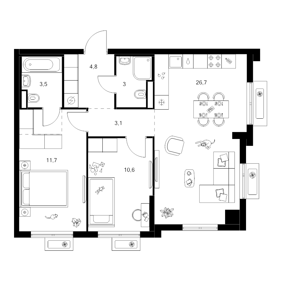 3 ккв (Евро) 66,4 м²