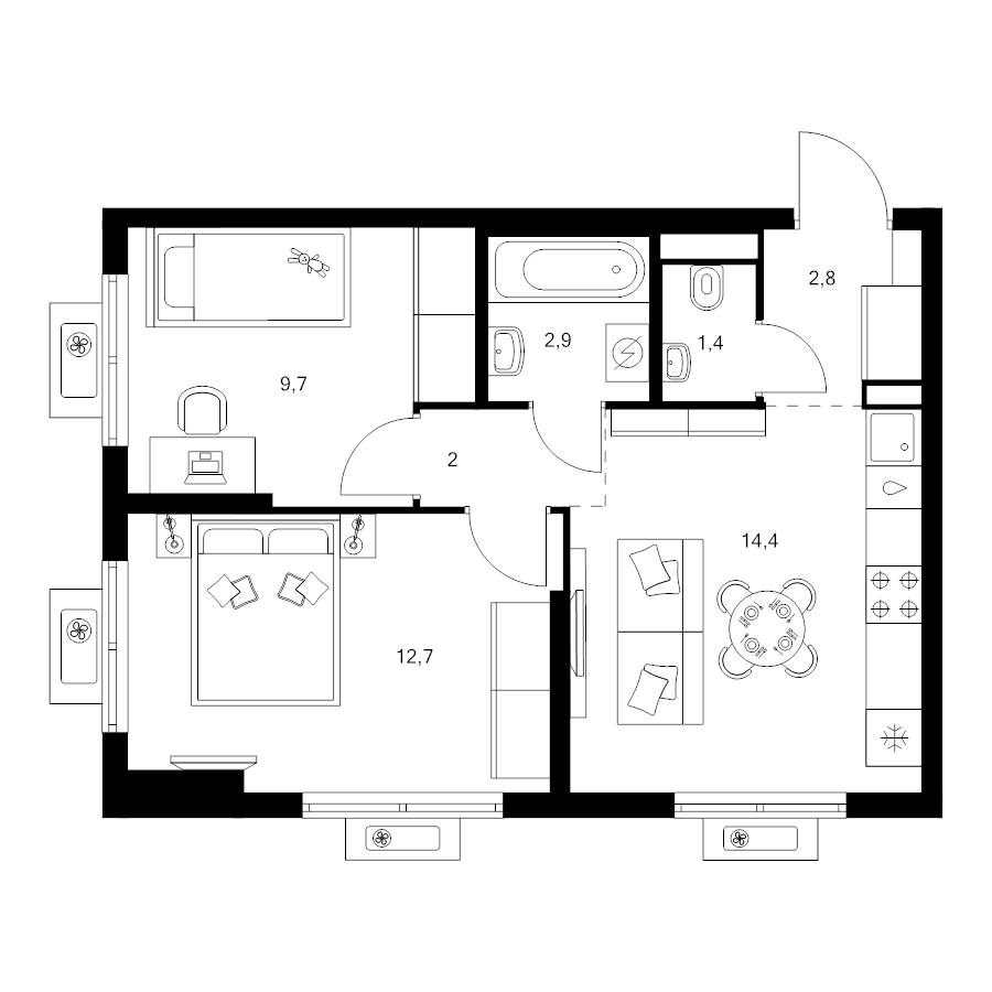 2 ккв 45,9 м²