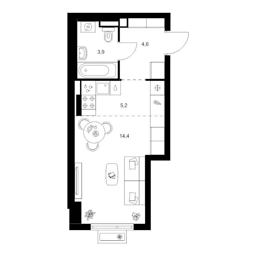 Студия 28,1 м²