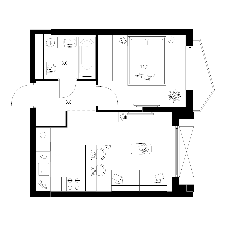 2 ккв (Евро) 36,3 м²
