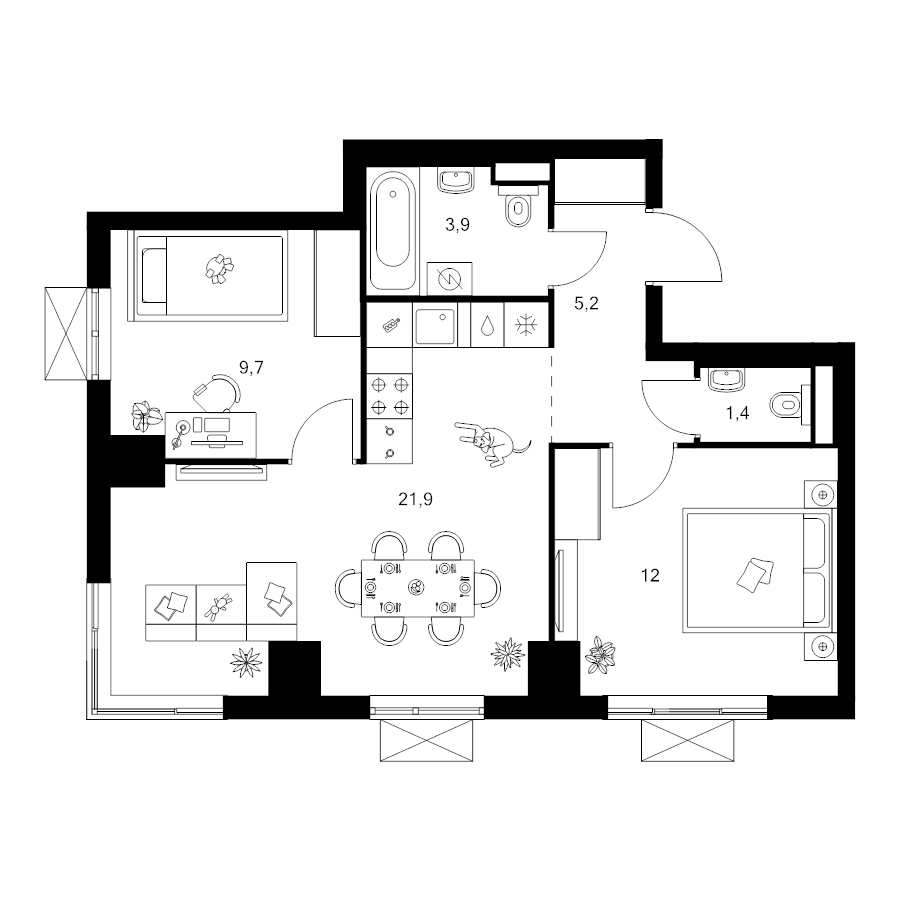 3 ккв (Евро) 54,1 м²