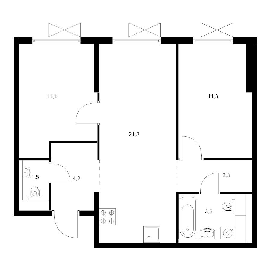 3 ккв (Евро) 55,3 м²
