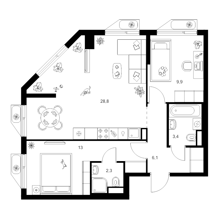 3 ккв (Евро) 63,5 м²