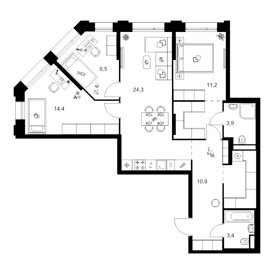 4 ккв (Евро) 90 м²
