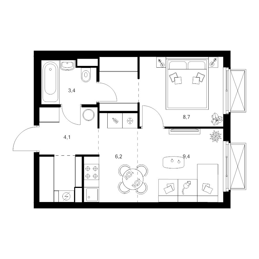 1 ккв 37,6 м²
