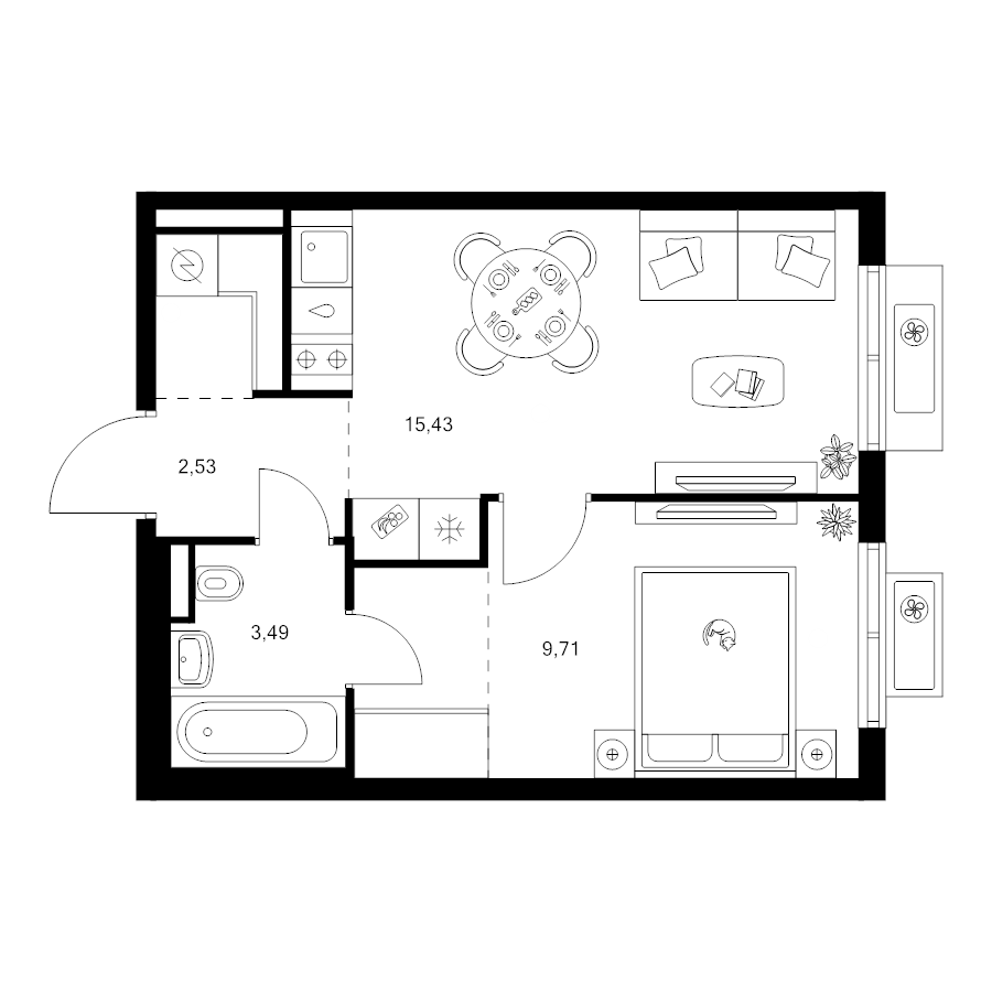 2 ккв (Евро) 35,8 м²