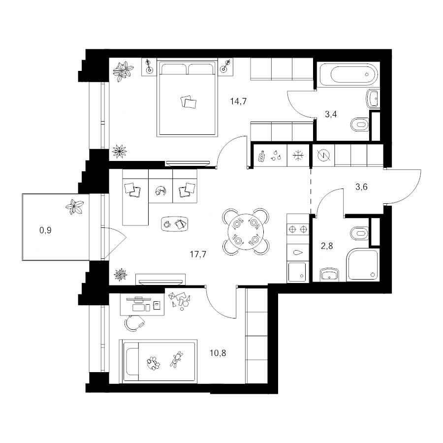 3 ккв (Евро) 53,9 м²