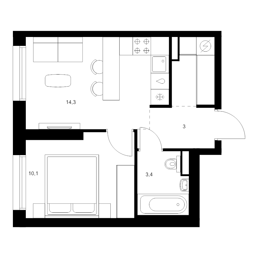 1 ккв 33,5 м²