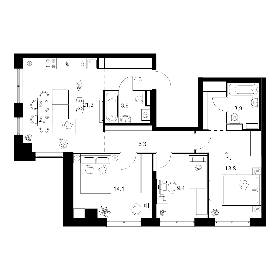 4 ккв (Евро) 80,2 м²