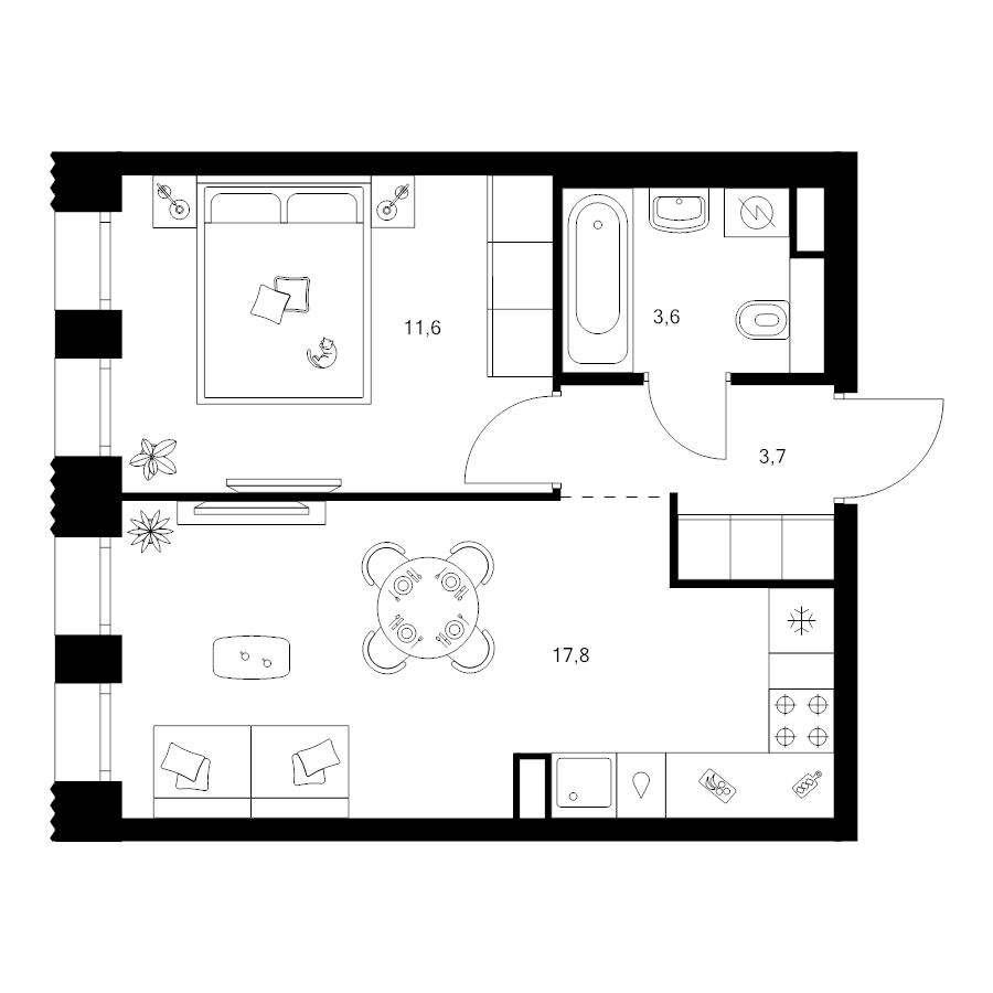 2 ккв (Евро) 36,7 м²
