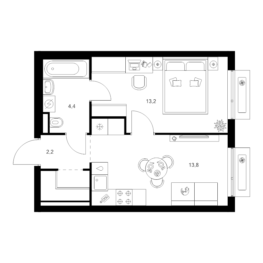 1 ккв 35,6 м²